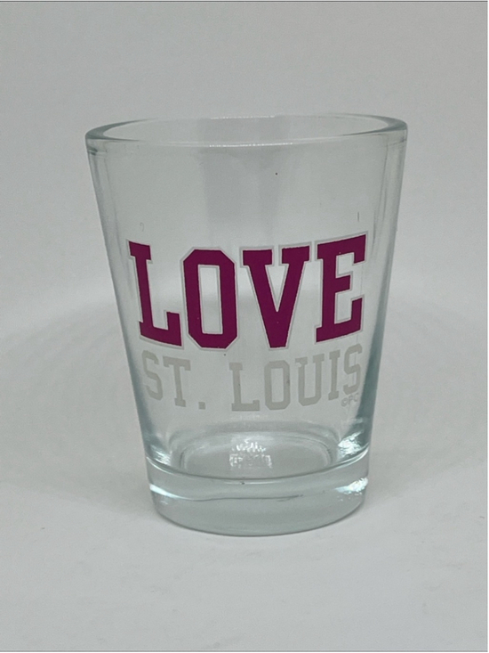 Unbranded Other - Clear Shot Glass with Pink LOVE and White St. Louis Lettering